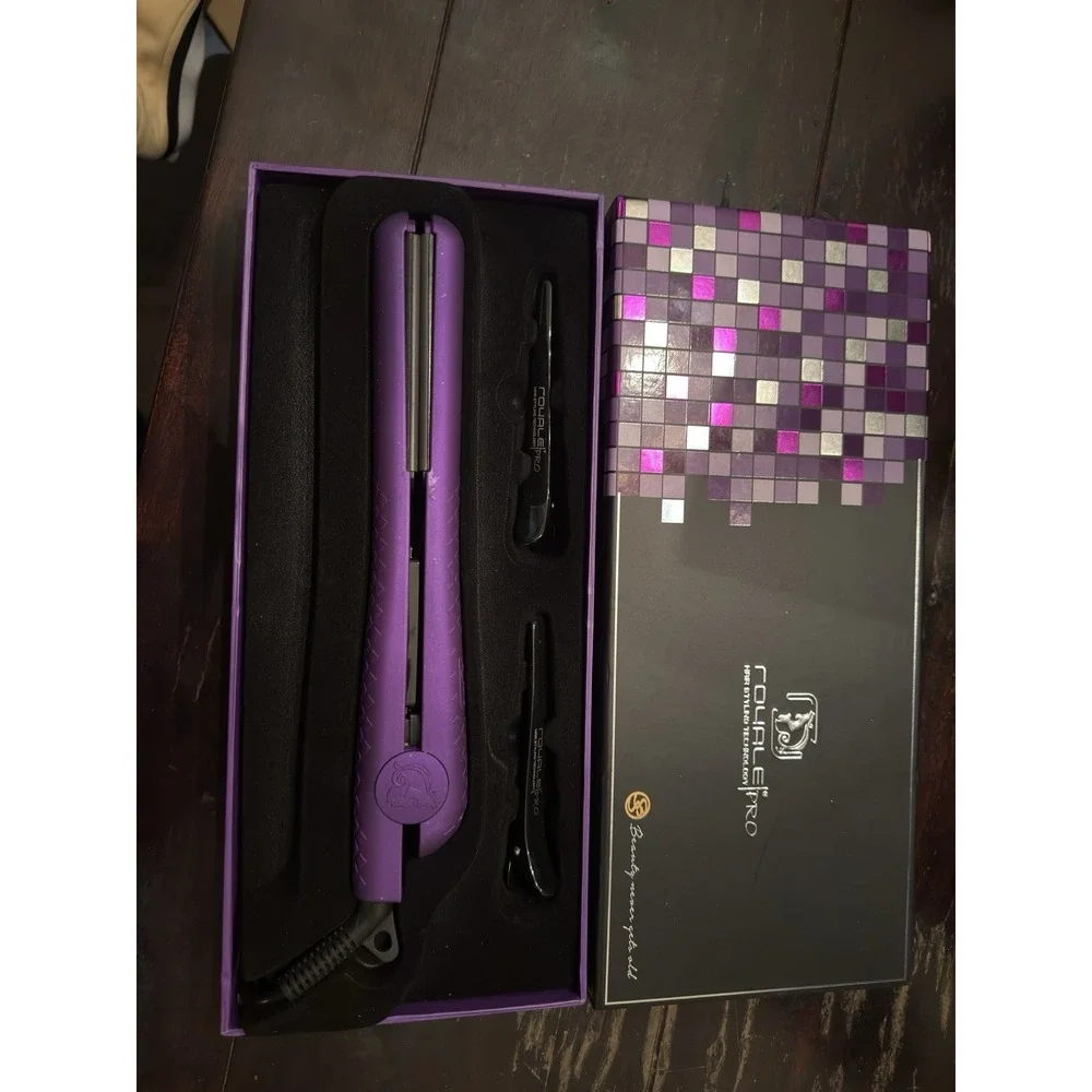 Royale Pro Purple Lilac 100%‎ Ceramic Flat Iron Hair Straightener with Clips Box
